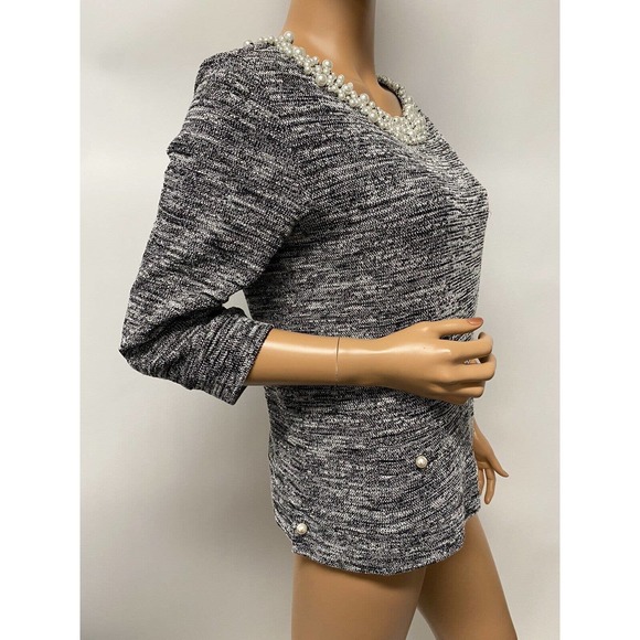 Karl Lagerfeld women top tweed grey with Pearl beads size S - Picture 3 of 12